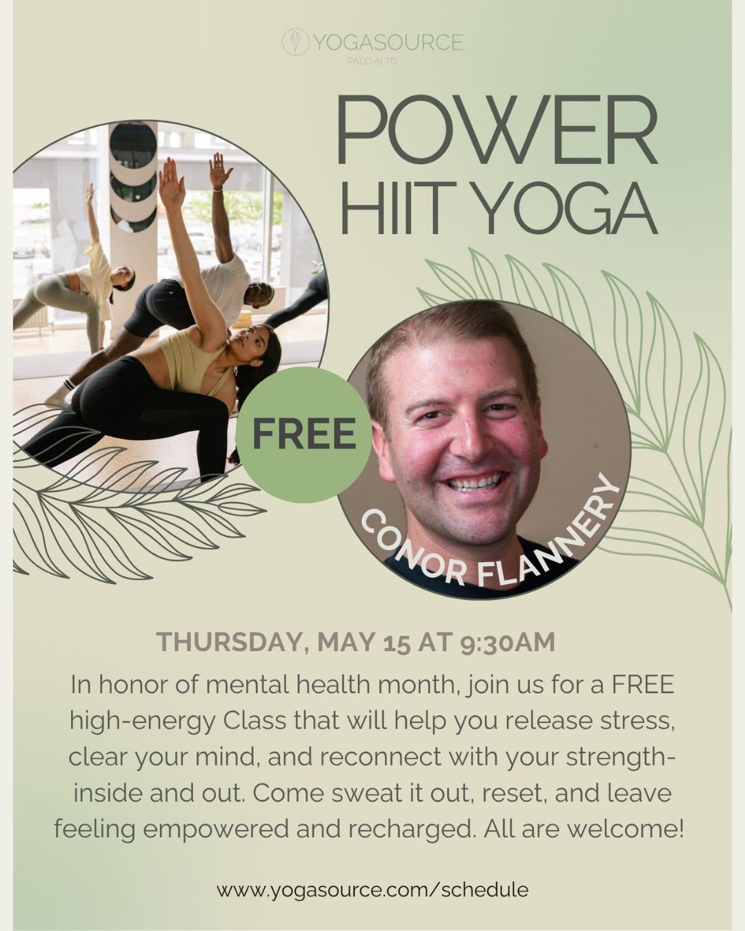 In honor of Mental Health Month, join us for a FREE high-energy heated Power HIIT Class on Thursday, May 15, at 9:30 am that will help you release stress, clear your mind, and reconnect with your strength-inside and out. Come sweat it out with Conor Flannery, reset, and leave feeling empowered and recharged.
#yogasourcepaloalto #yoga #selfcare #wellness #healthylifestyle #powerHIIT #wellandgood #follow #fyp